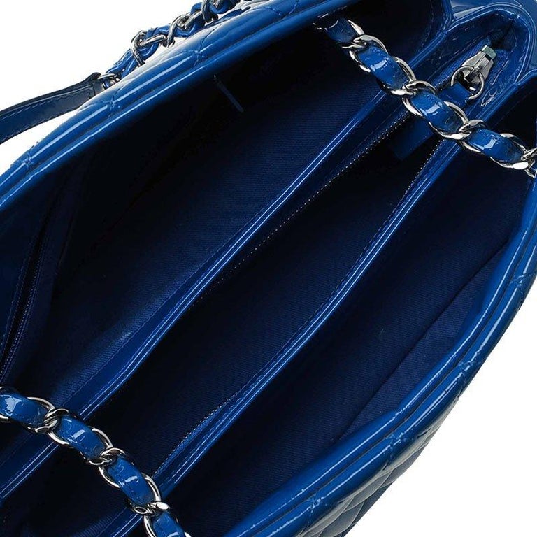 Chanel Blue Quilted Patent Medium Just Mademoiselle Bowling Bag For Sale at  1stDibs