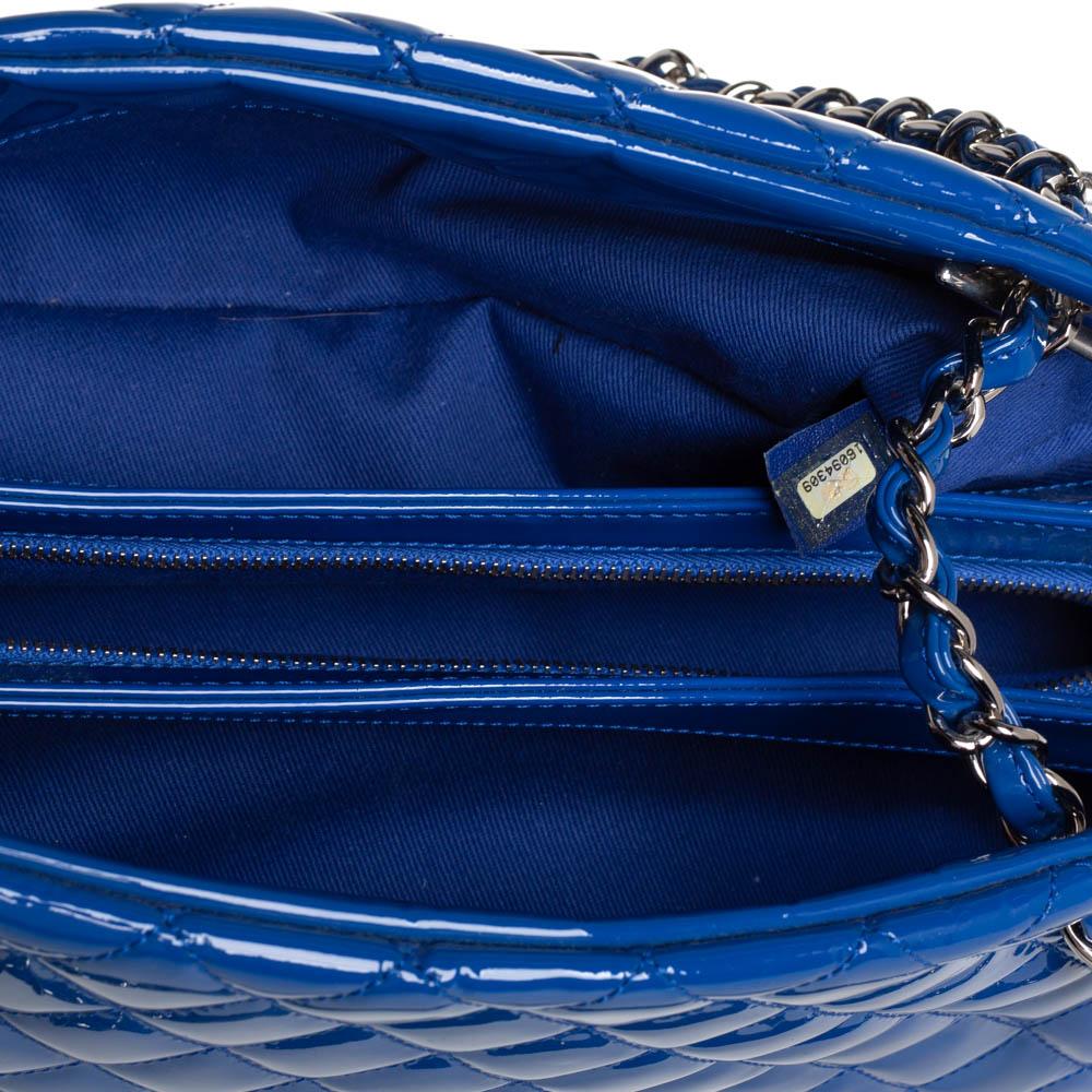 Chanel Blue Quilted Patent Medium Just Mademoiselle Bowling Bag 2