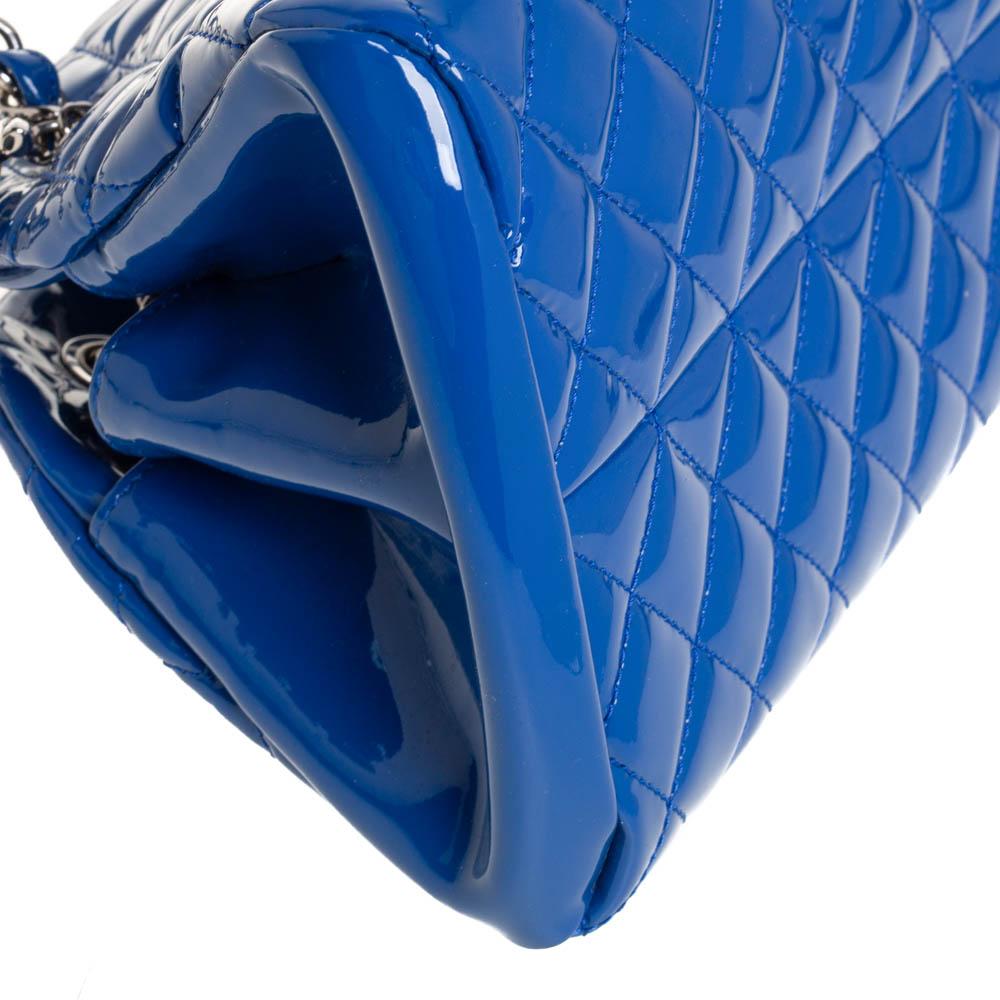 Chanel Blue Quilted Patent Medium Just Mademoiselle Bowling Bag 2