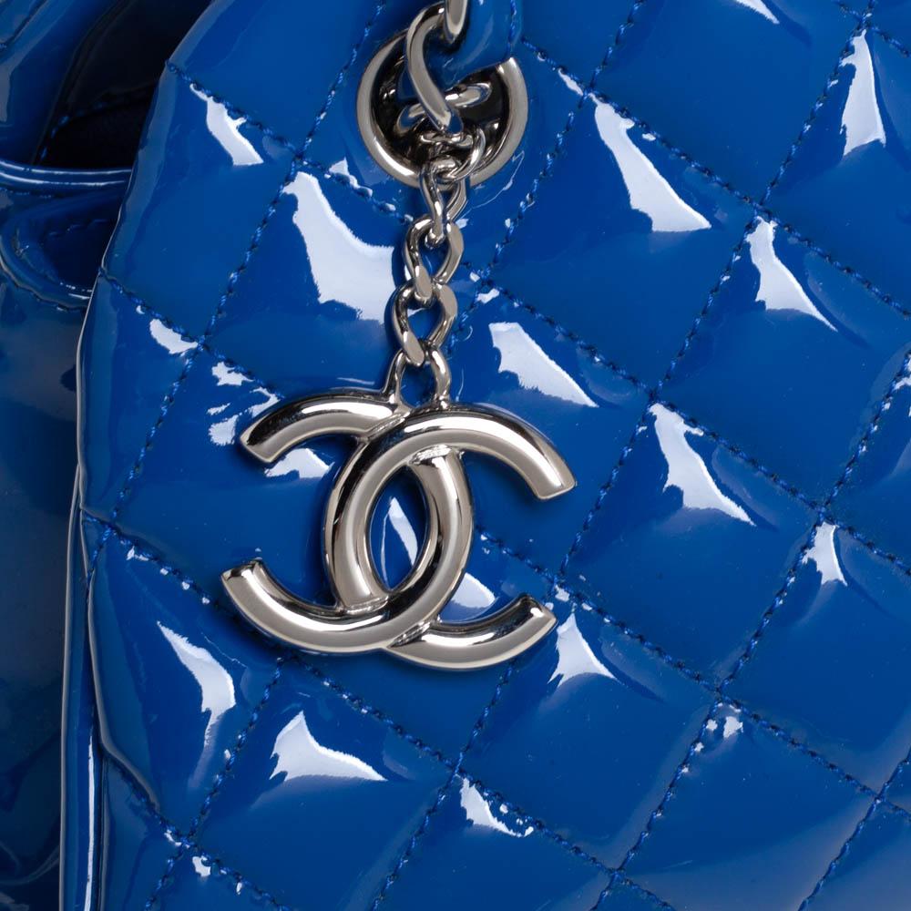 Chanel Blue Quilted Patent Medium Just Mademoiselle Bowling Bag 4