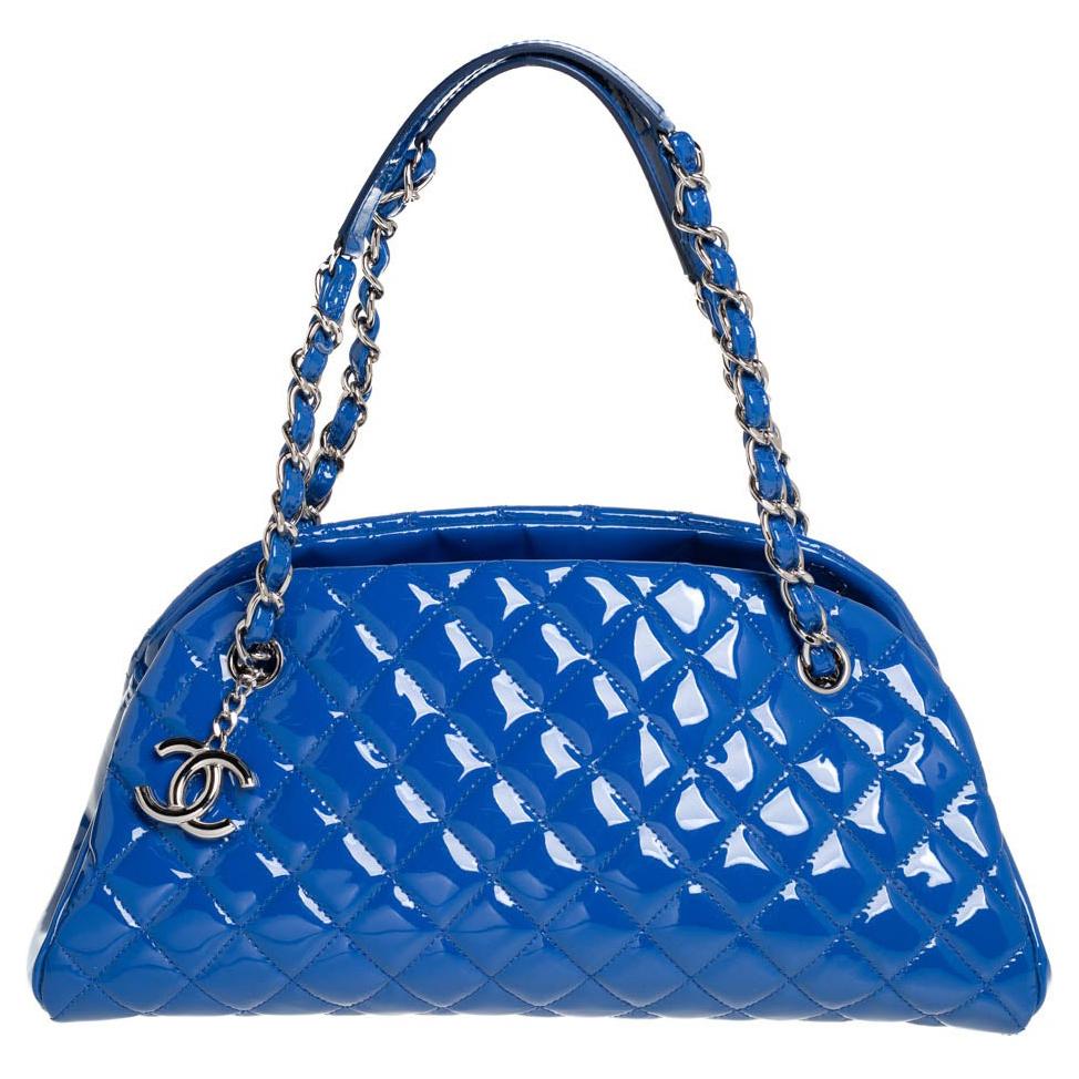 Chanel Blue Quilted Patent Leather Large Just Mademoiselle Bowling Bag  Chanel