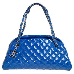 Chanel Blue Quilted Patent Medium Just Mademoiselle Bowling Bag