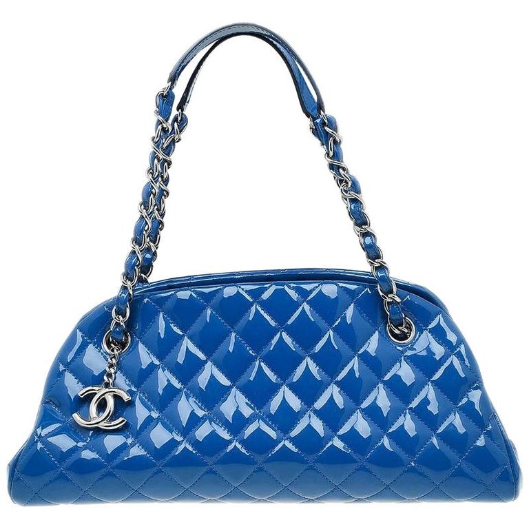 Chanel Blue Quilted Patent Medium Just Mademoiselle Bowling Bag For