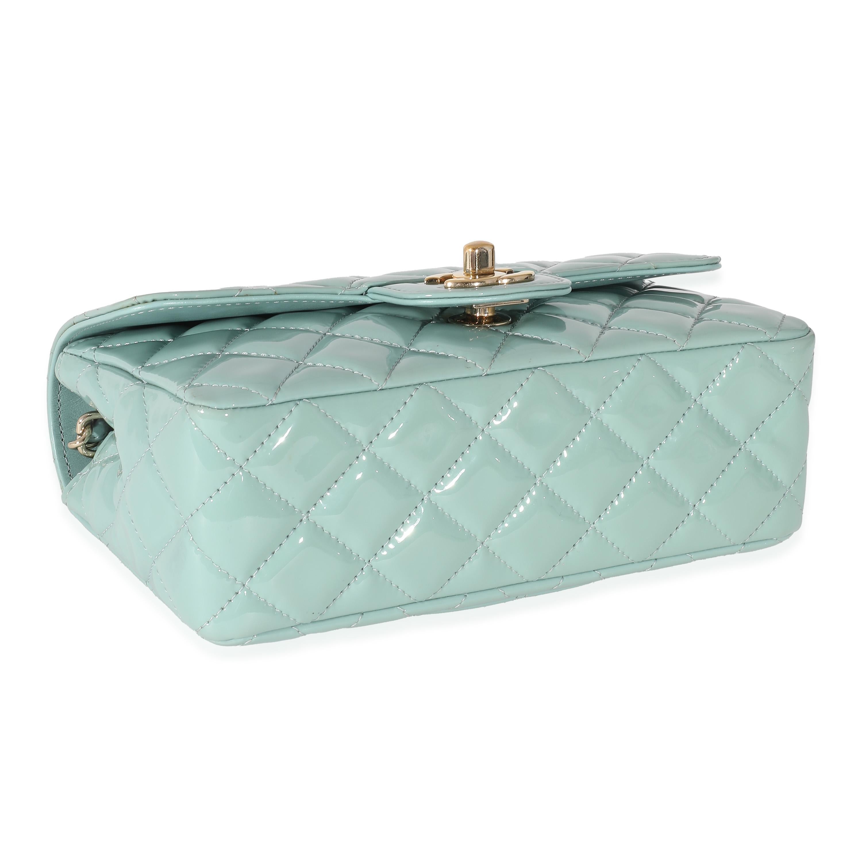 Chanel Blue Quilted Patent Mini Rectangular Flap Bag For Sale at 1stDibs