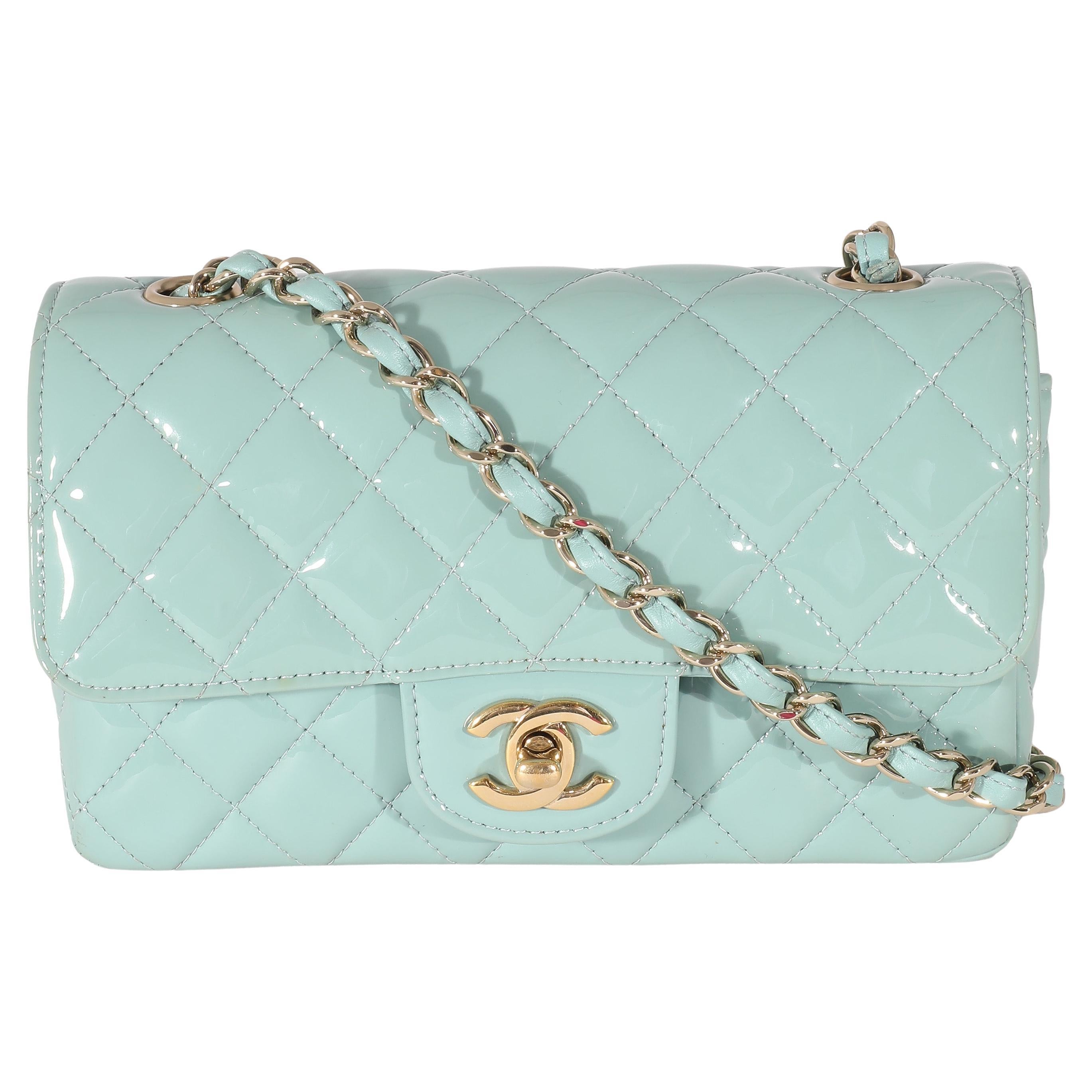 Chanel Blue Quilted Patent Mini Rectangular Flap Bag For Sale at 1stDibs