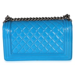 Chanel Blue Quilted Patent Old Medium Boy Bag