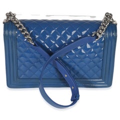 Chanel Blue Quilted Patent Plexiglass New Medium Boy Bag