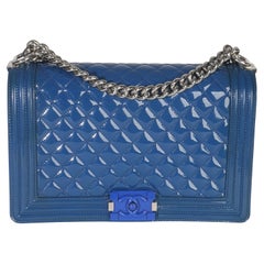 Chanel Blue Quilted Patent Plexiglass New Medium Boy Bag