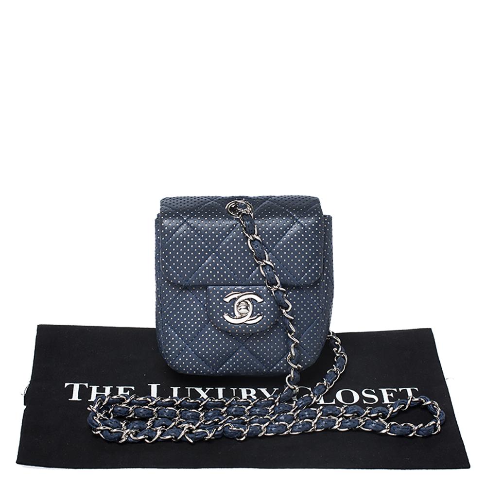 Chanel Blue Quilted Perforated Leather Mini Crossbody Bag 7