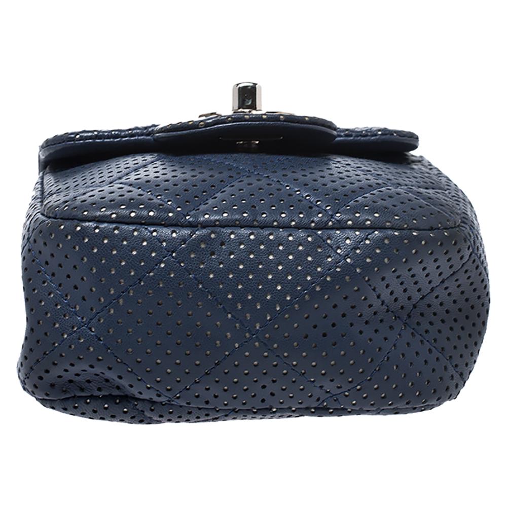 Women's Chanel Blue Quilted Perforated Leather Mini Crossbody Bag