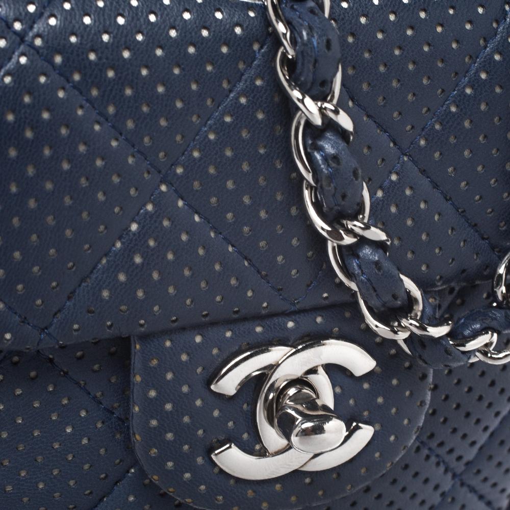 Chanel Blue Quilted Perforated Leather Mini Crossbody Bag 4