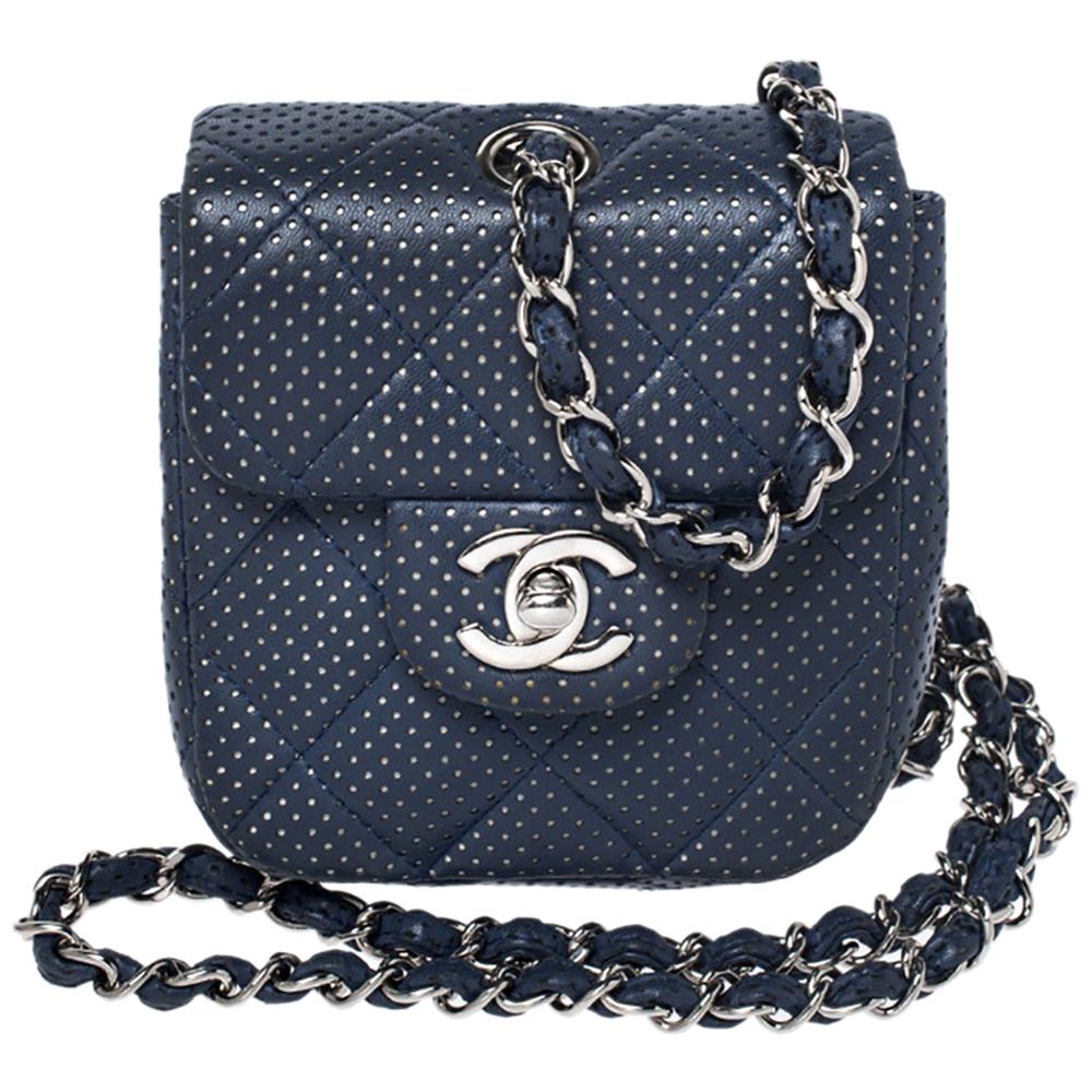 Chanel Blue Quilted Perforated Leather Mini Crossbody Bag