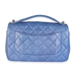 Chanel Blue Quilted Snakeskin Medium Easy Carry Flap Bag