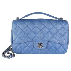 Chanel Blue Quilted Snakeskin Medium Easy Carry Flap Bag