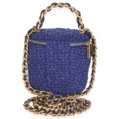 Chanel Blue Quilted Tweed Afternoon Tea Top Handle Vanity Case With Chain