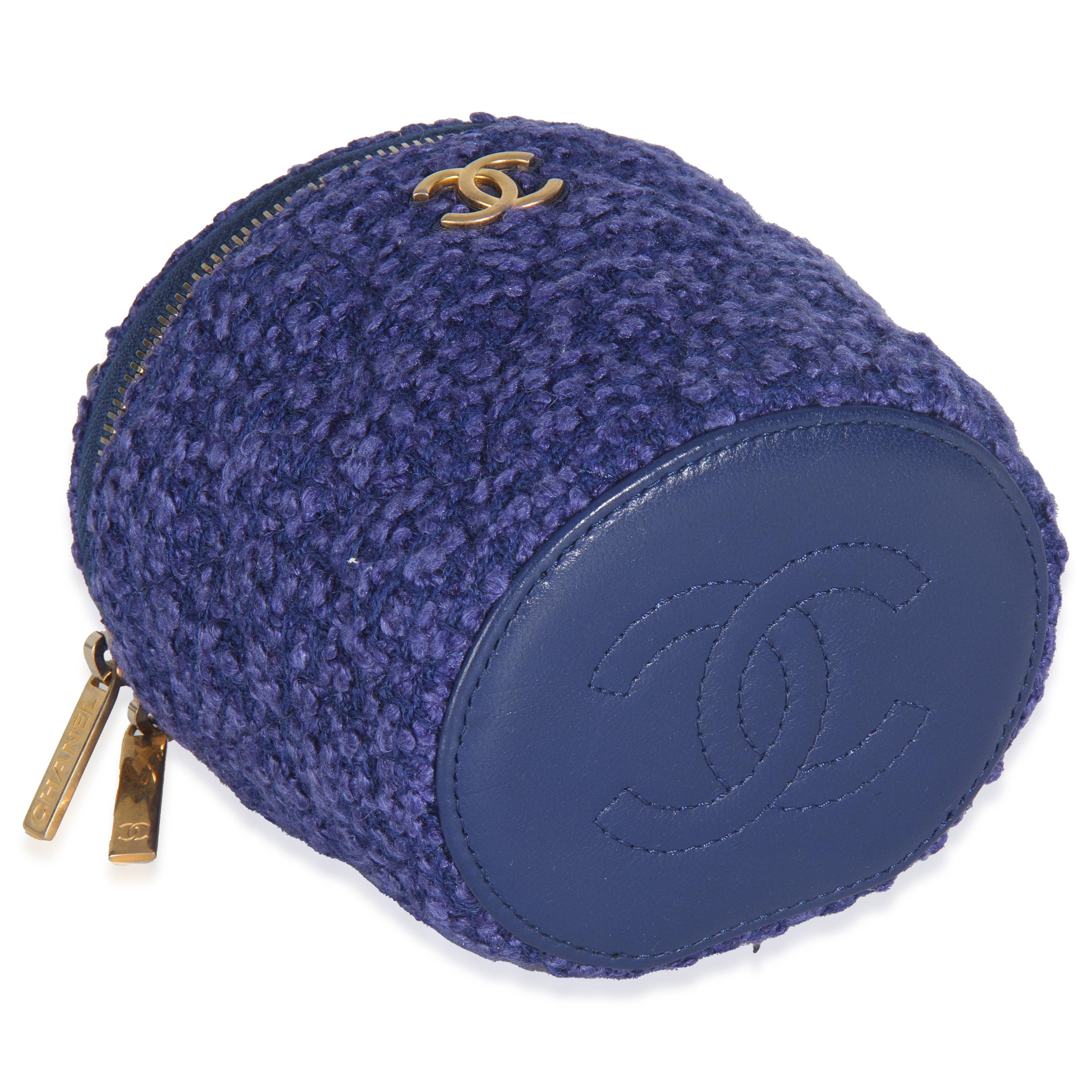 Chanel Blue Quilted Tweed Afternoon Tea Top Handle Vanity Case With Chain en vente 2