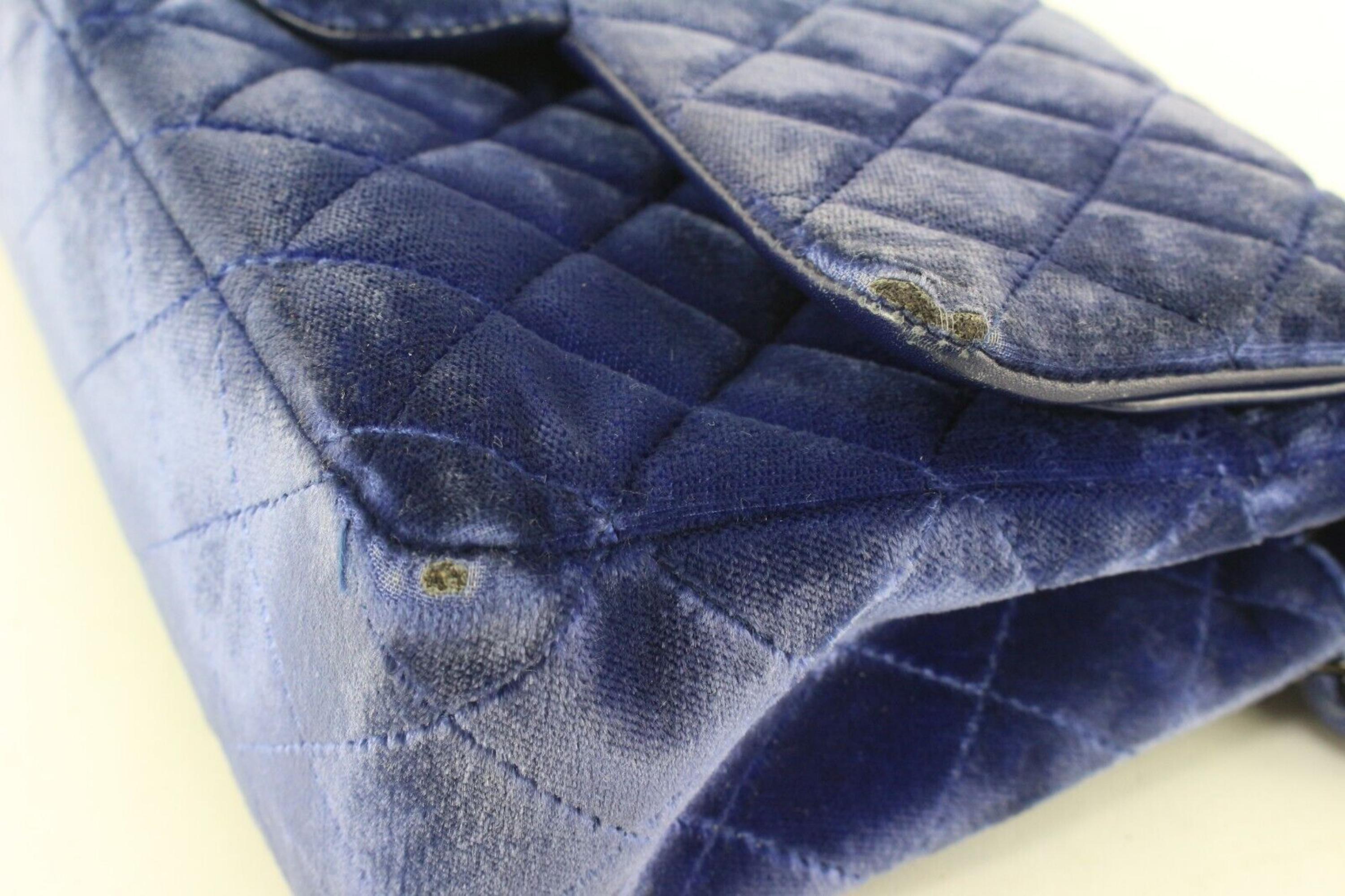 Chanel Blue Quilted Velour Medium Classic Flap Velvet 2CC0406 6