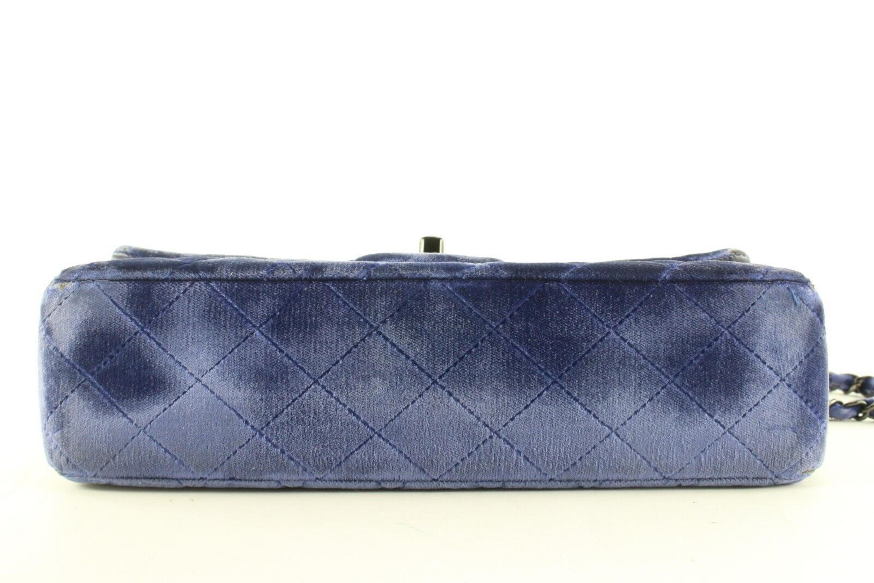 Chanel Blue Quilted Velour Medium Classic Flap Velvet 2CC0406 7