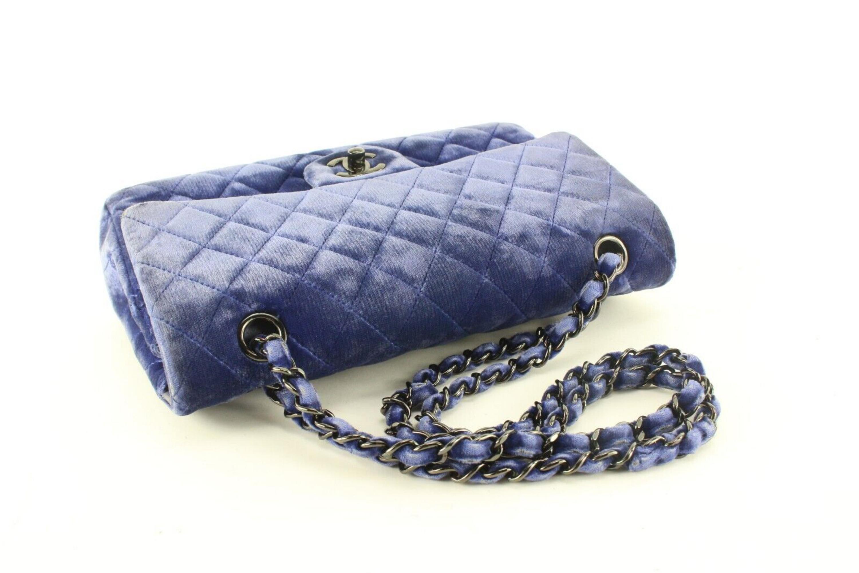 Chanel Blue Quilted Velour Medium Classic Flap Velvet 2CC0406 5