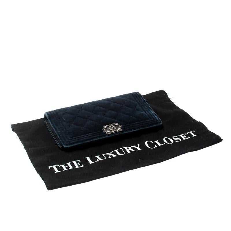 Chanel Blue Quilted Velvet Boy Long Flap Wallet 6