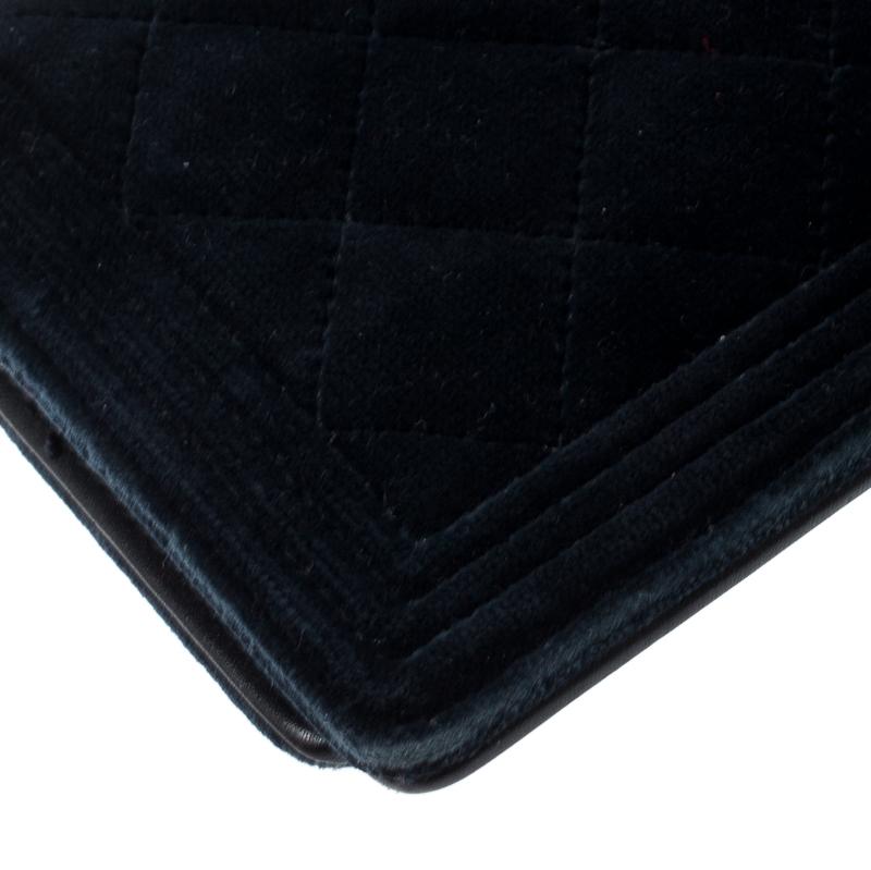 Chanel Blue Quilted Velvet Boy Long Flap Wallet 3