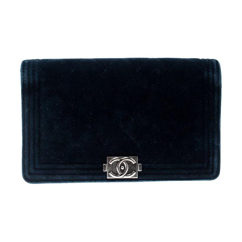 Chanel Blue Quilted Velvet Boy Long Flap Wallet