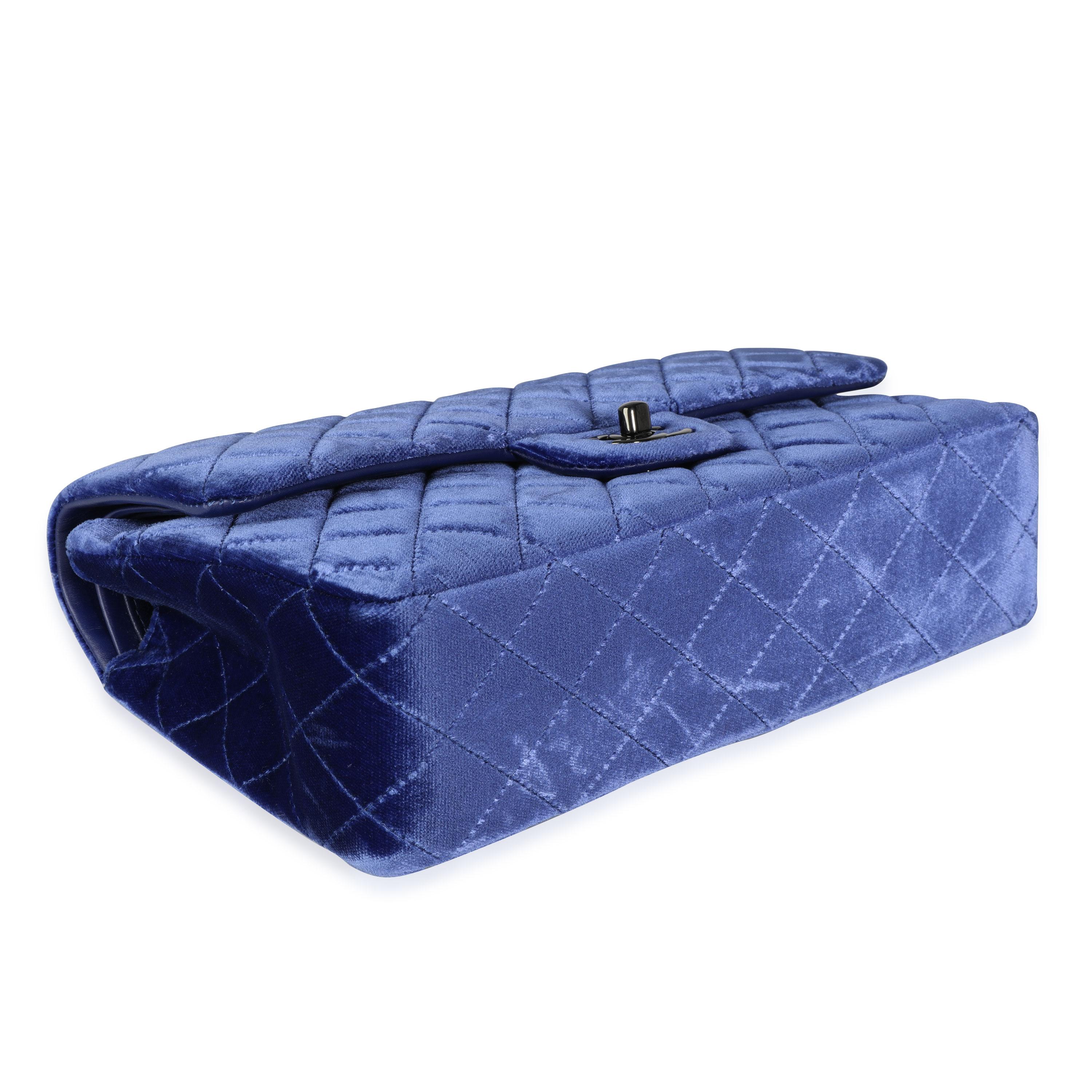 Chanel Blue Quilted Velvet Medium Classic Double Flap Bag 1