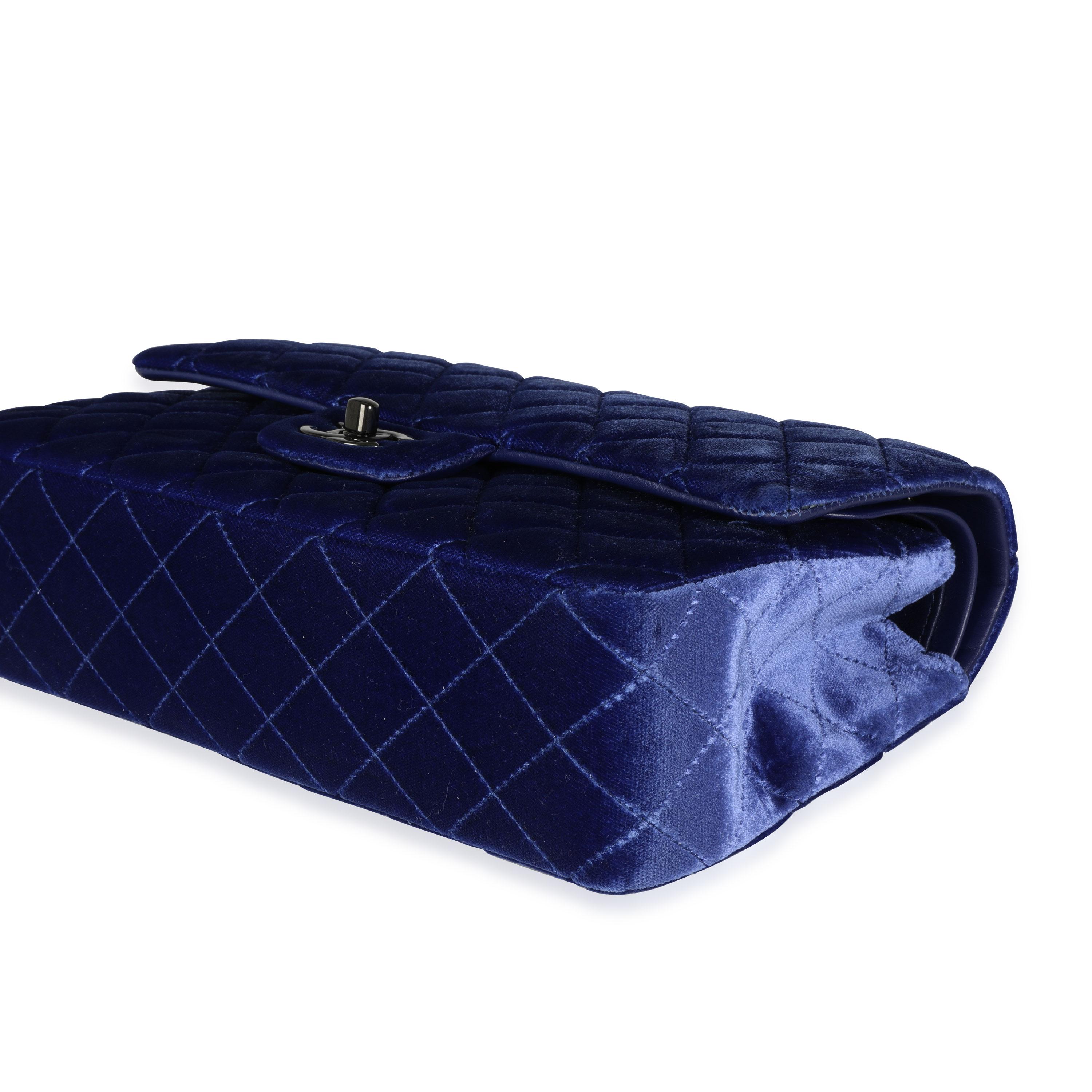 Chanel Blue Quilted Velvet Medium Classic Double Flap Bag 3