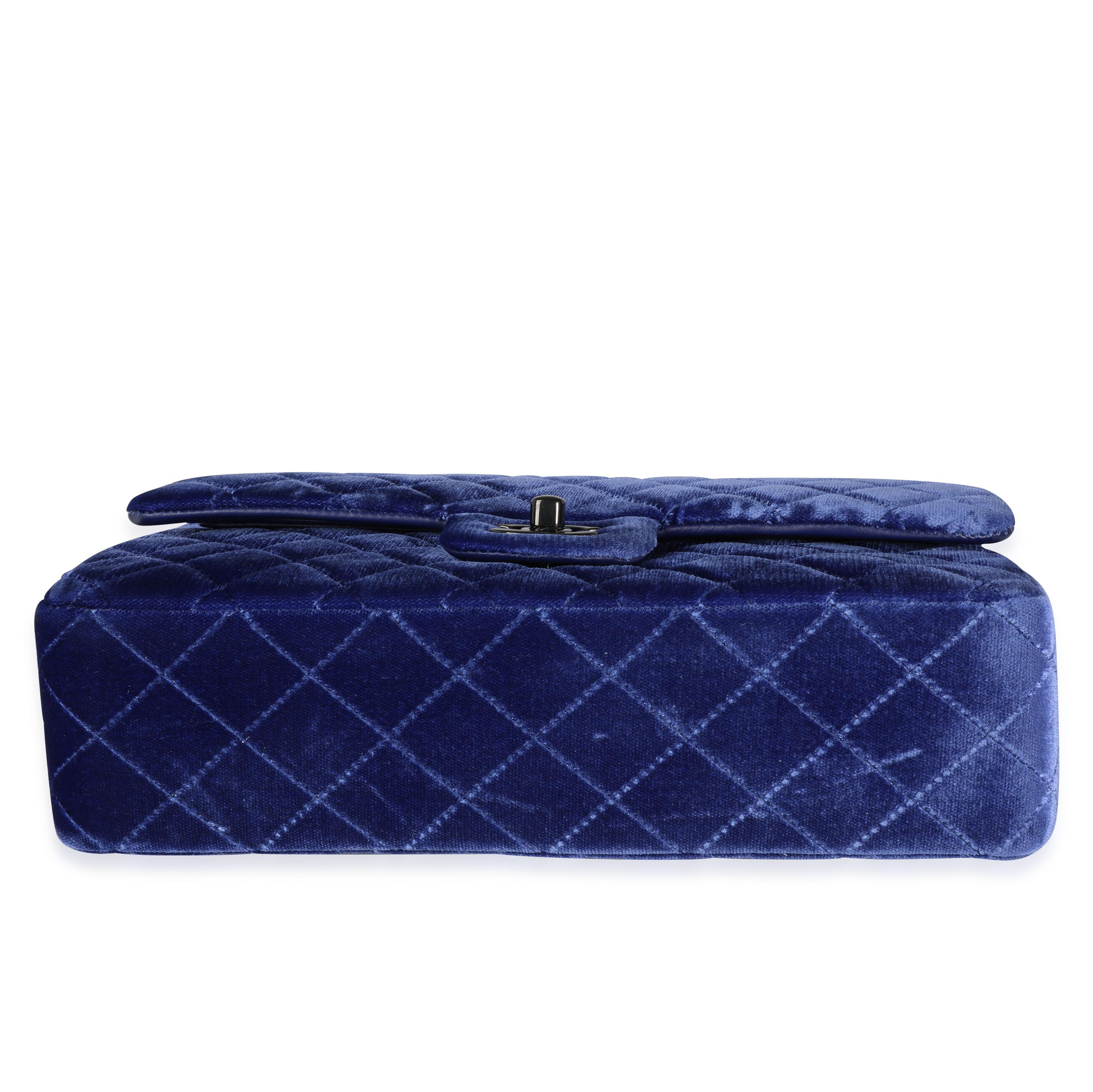 Chanel Blue Quilted Velvet Medium Classic Double Flap Bag 4