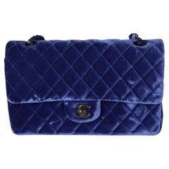 Chanel Blue Quilted Velvet Medium Classic Double Flap Bag