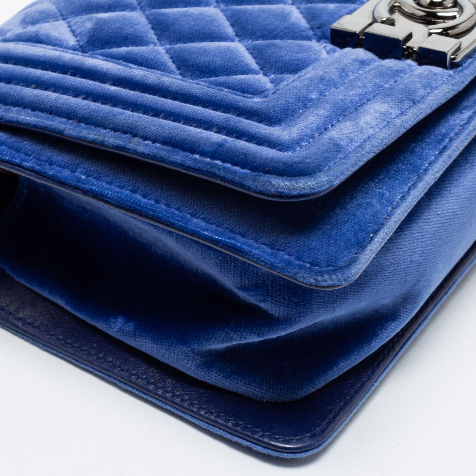 Chanel Blue Quilted Velvet Small Boy Flap Bag 2