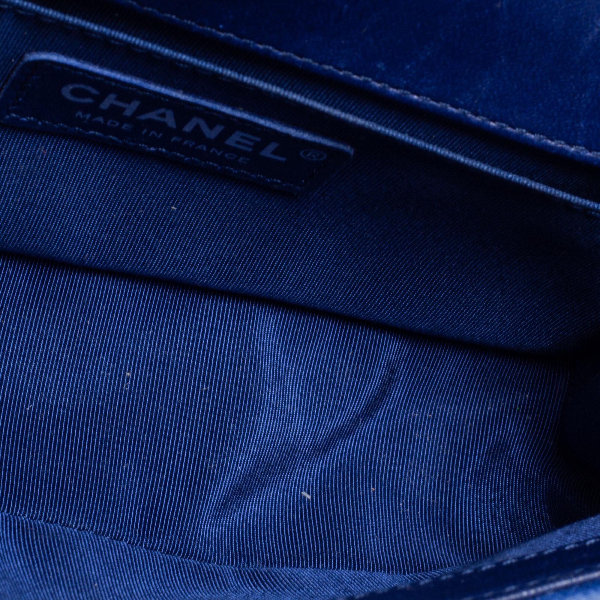 Chanel Blue Quilted Velvet Small Boy Flap Bag 4