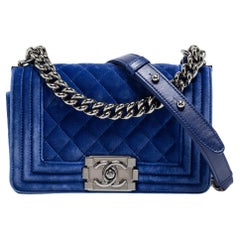 Chanel Blue Quilted Velvet Small Boy Flap Bag