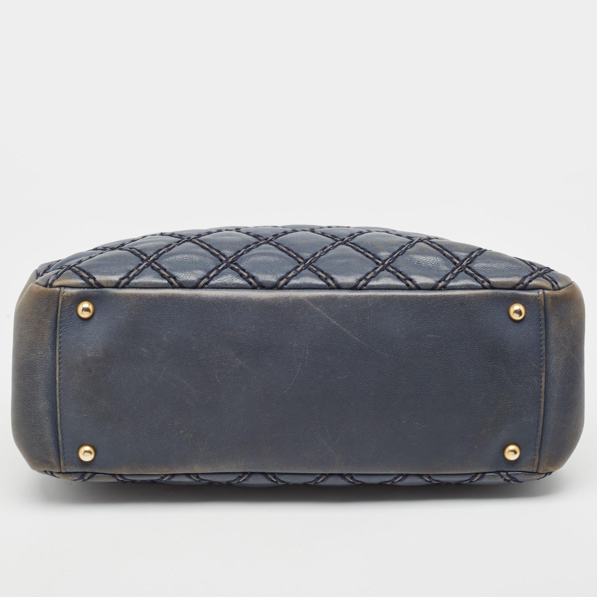 Chanel Blaue gesteppte Wildstich-Tasche aus Leder mit Kette im Angebot 1