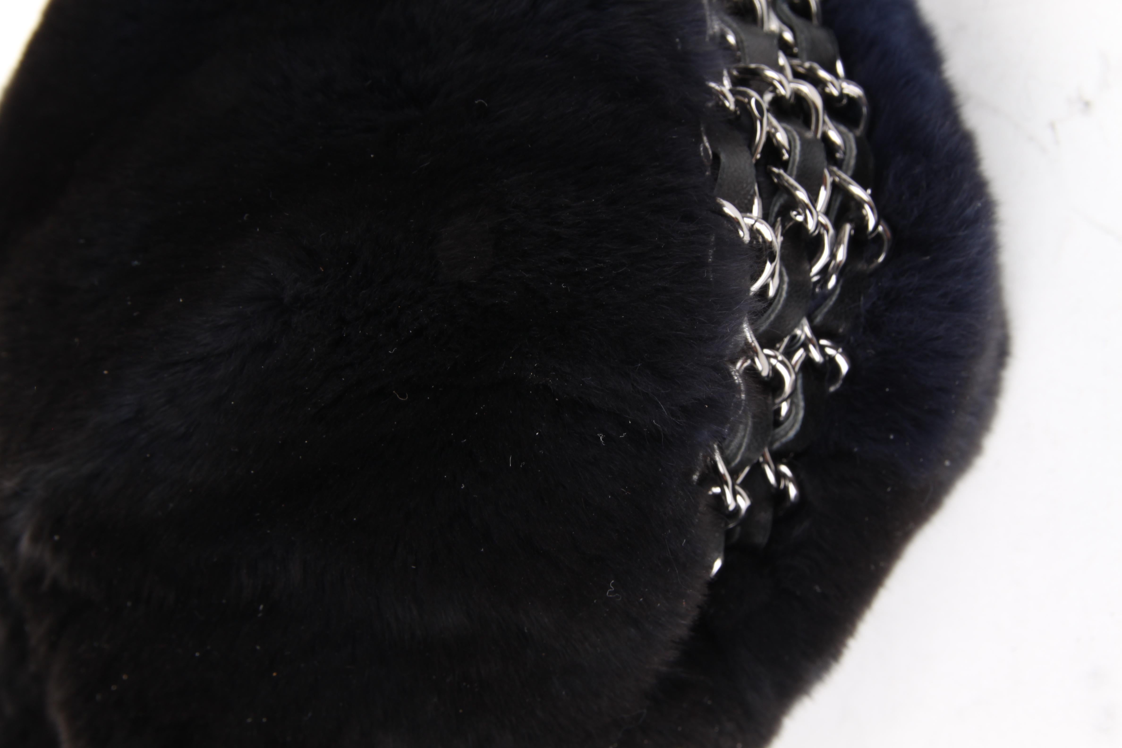 Chanel Blue Rabbit Fur Leather Three Chain Shoulder Handbag For Sale 7