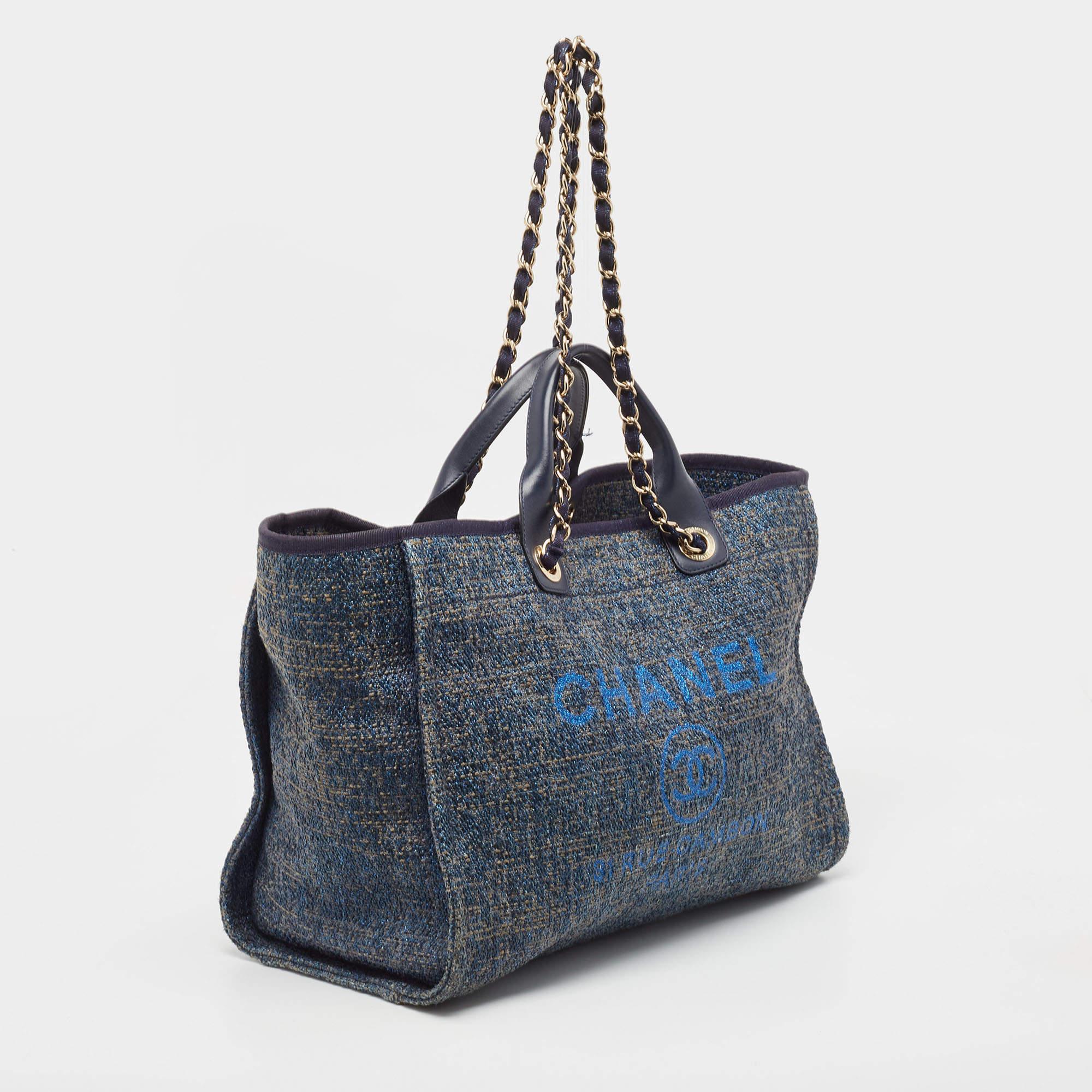 Chanel Blue Raffia and Leather Medium Deauville Tote 1