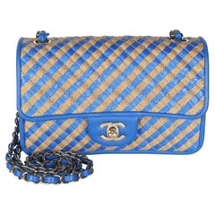 Chanel Blue Raffia Jute Striped Small Urban Jungle Single Flap Bag
