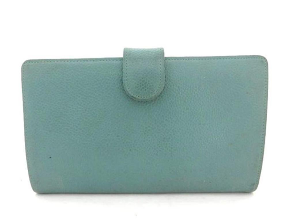 Chanel Blue ( Rare ) Caviar Leather Cc Bifold Long 216028 Wallet For Sale 1