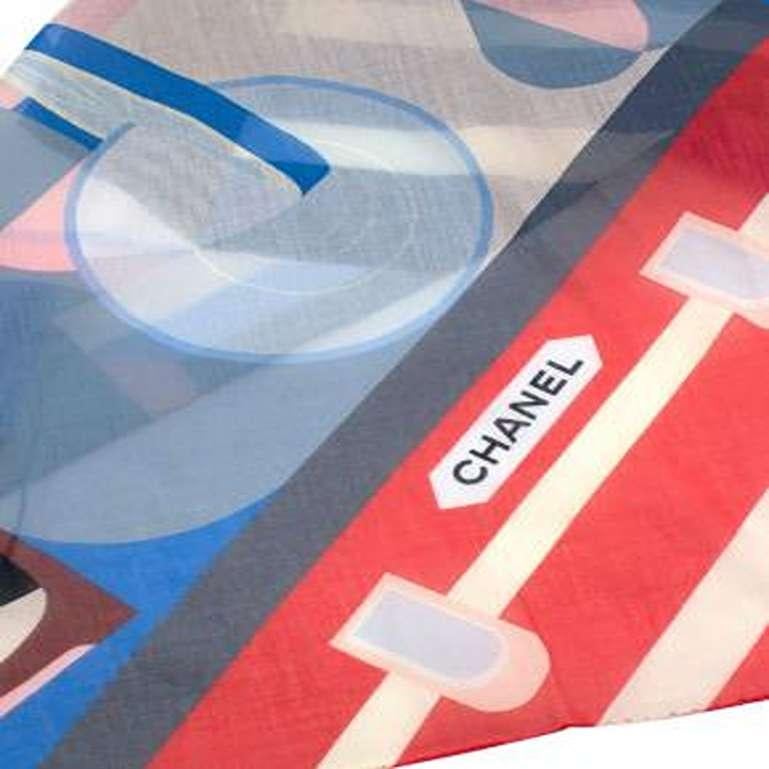 Chanel Blue & Red Cotton Square For Sale 3