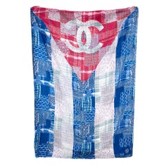 Chanel Blue & Red Cuba Collection Printed Silk Scarf