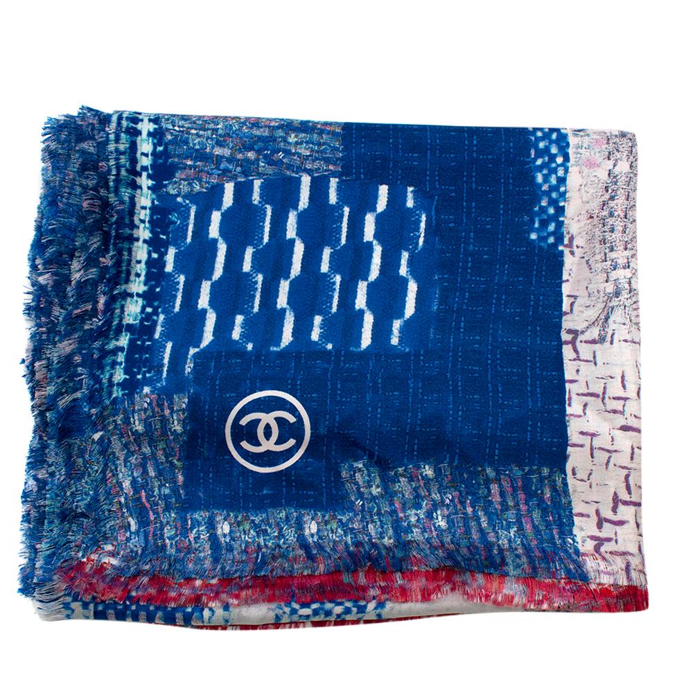 Chanel Blue & Red Cuba Collection Printed Silk Scarf 3