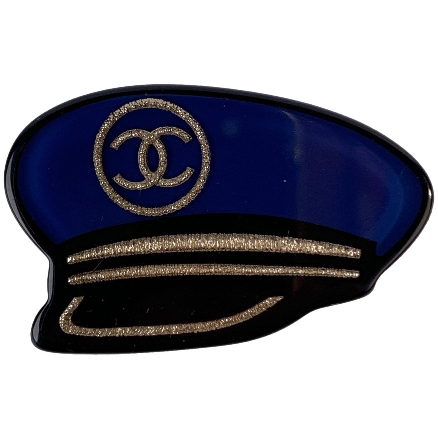 Chanel Blue Resin 2018 Captain's Hat Nautical CC Brooch Pin