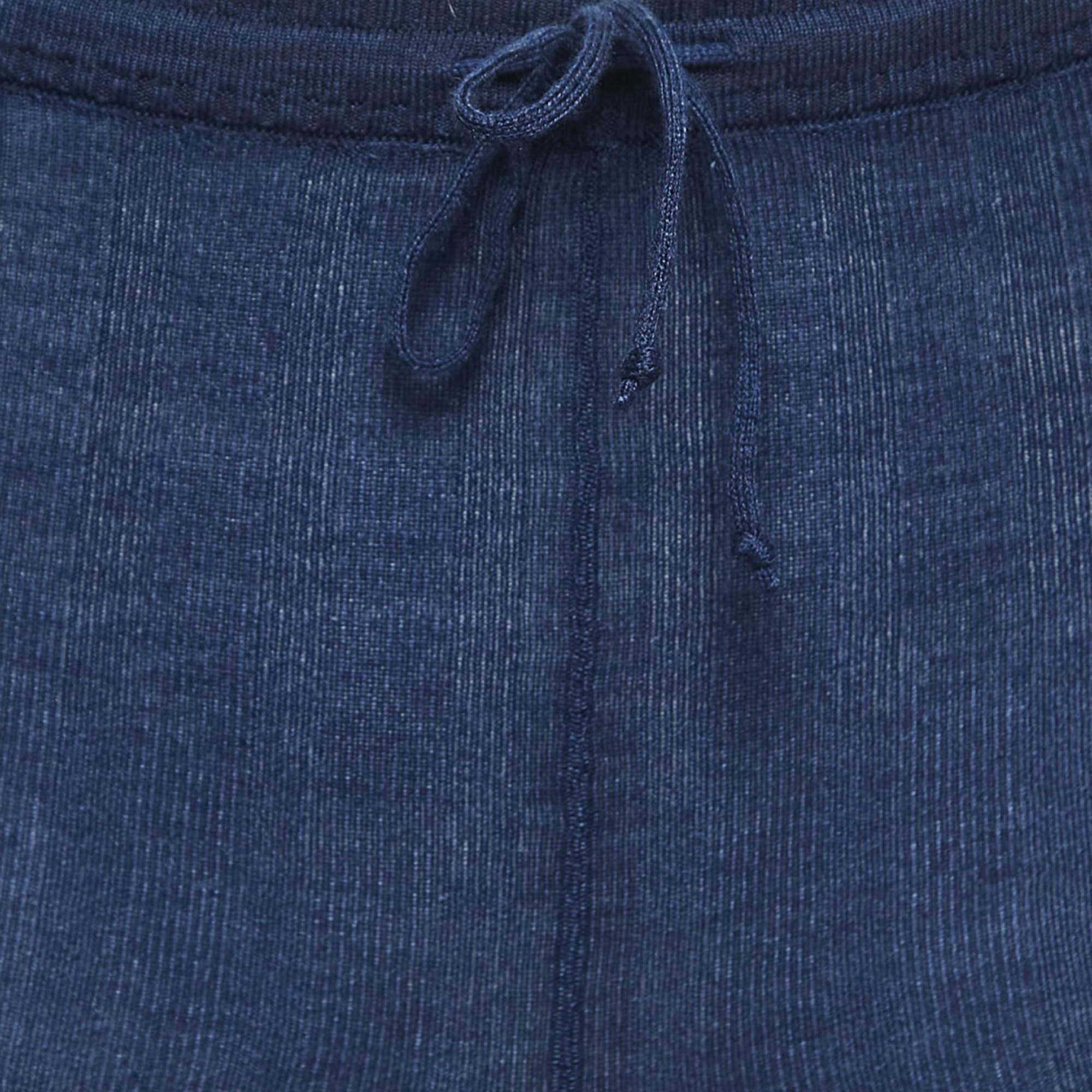 Black Chanel Blue Ribbed Knit Leggings XS