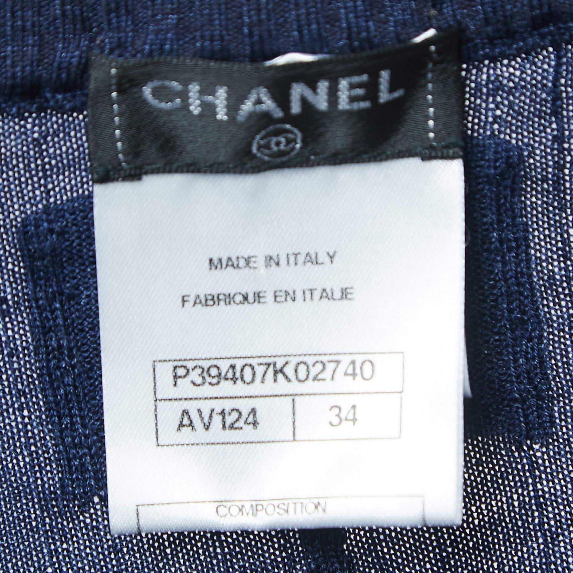 Chanel Blue Ribbed Knit Leggings XS In Good Condition In Dubai, Al Qouz 2