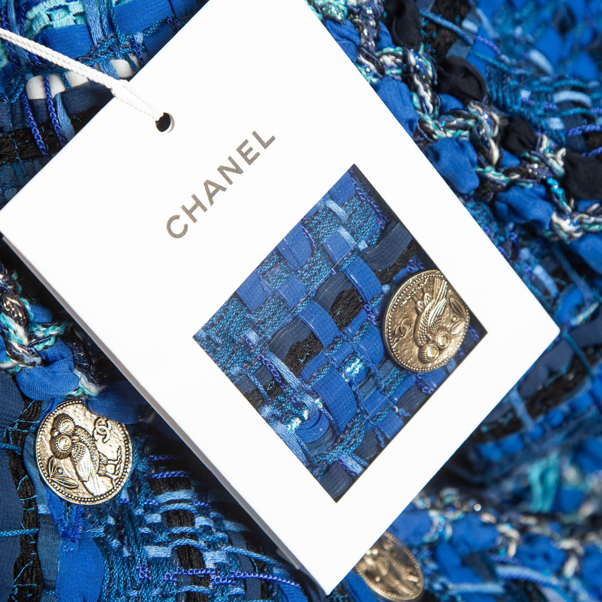 Chanel Blue Ribbon & Tweed Owl Button Jacket M 2