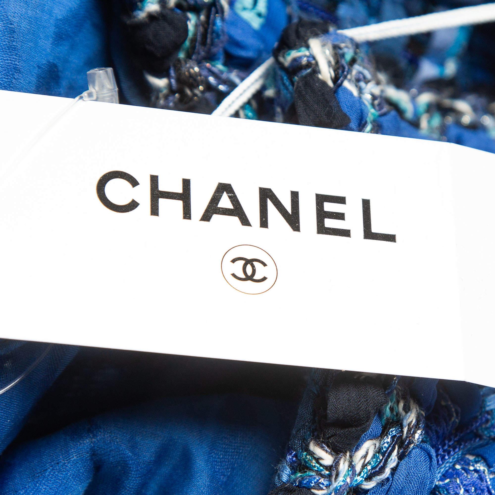 Chanel Blue Ribbon & Tweed Owl Button Jacket M 3