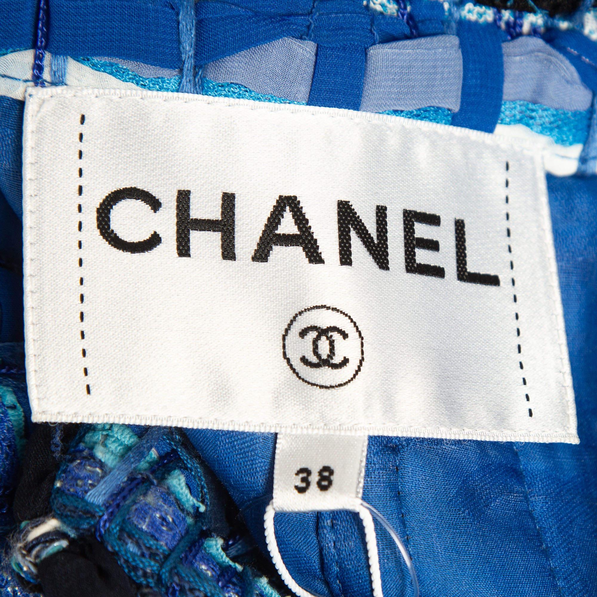 Chanel Blue Ribbon & Tweed Owl Button Jacket M For Sale 3