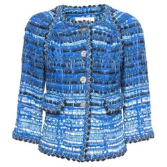 Chanel Blaue Jacke mit Schleife und Tweed Eule-Knopfleiste M