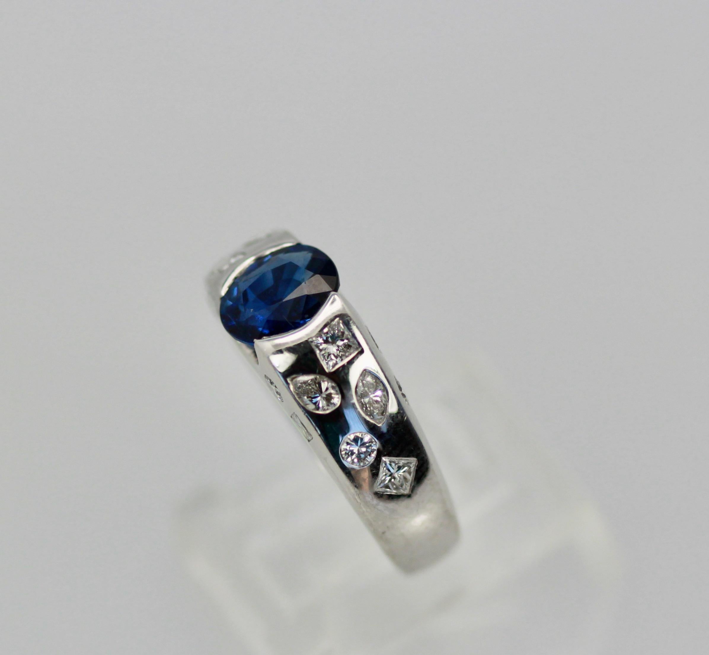 Round Cut Chanel Blue Sapphire Diamond Ring 18 Karat
