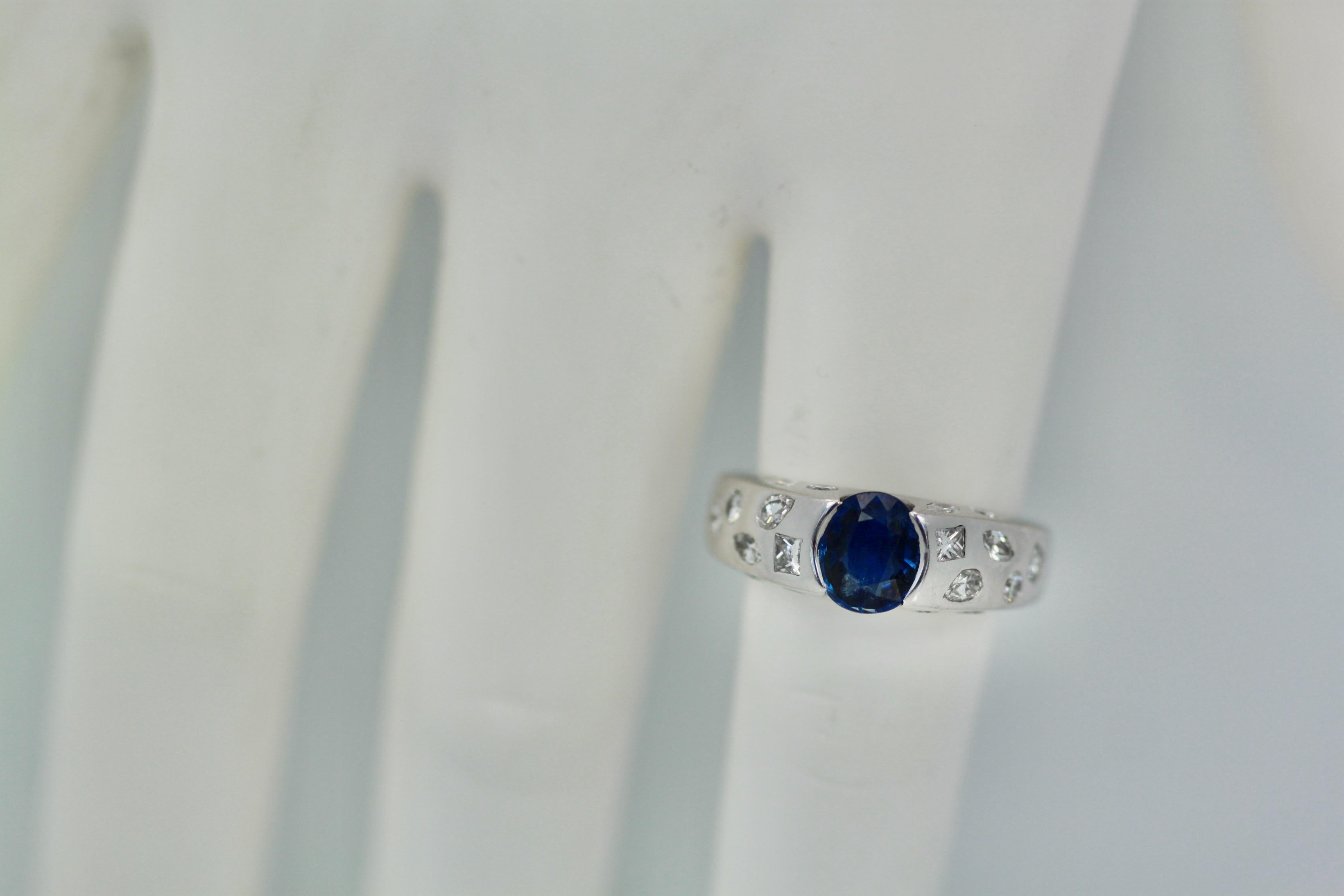 Women's Chanel Blue Sapphire Diamond Ring 18 Karat